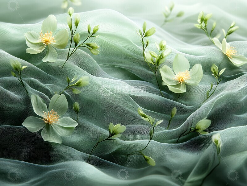 高清大图下载【趣麦麦图】橄榄绿花纹网纱1