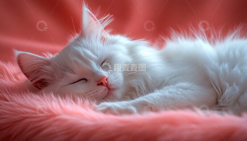 高清大图下载【趣麦麦图】悠闲白猫卡通画