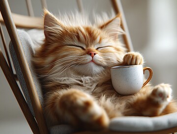 猫在摇椅上喝茶