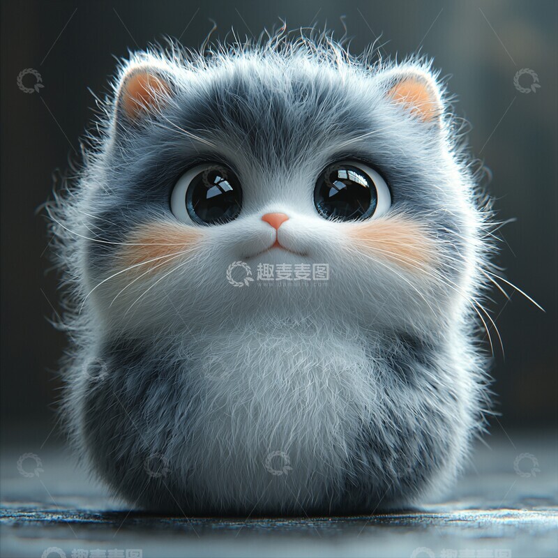 高清大图下载【趣麦麦图】圆润灰白猫圆润灰白毛发1