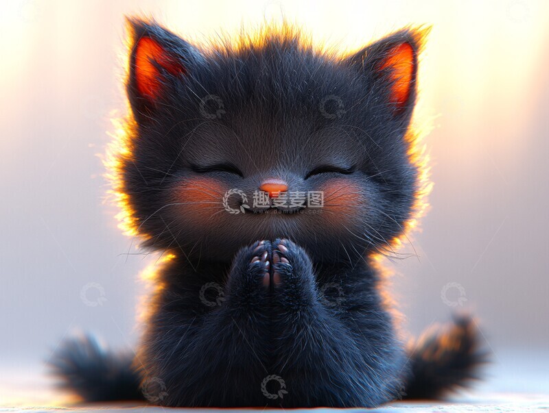 高清大图下载【趣麦麦图】黑猫祈祷坐姿2