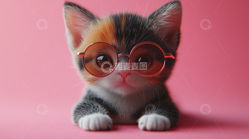 高清大图下载【趣麦麦图】可爱小猫粉背景