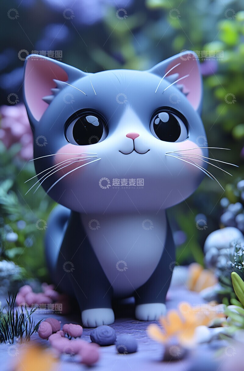 高清大图下载【趣麦麦图】灰色猫玩具模型