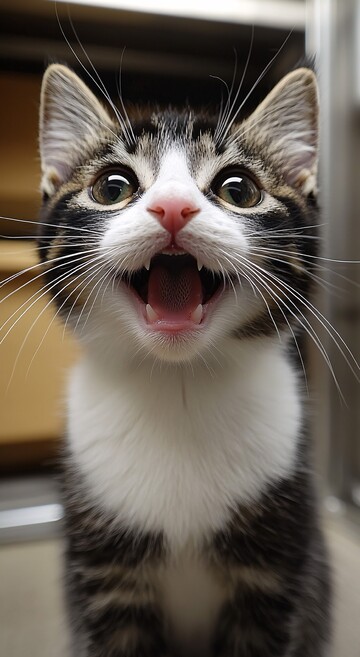 黑白猫坐地看镜头1