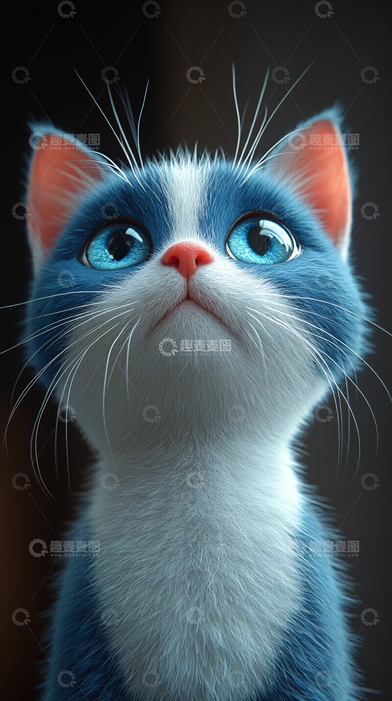 高清大图下载【趣麦麦图】蓝色白色猫咪渲染