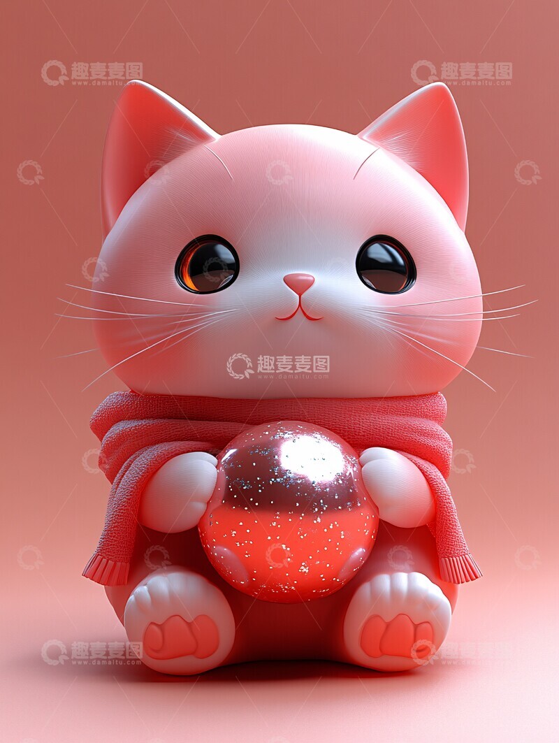 高清大图下载【趣麦麦图】猫抱球静坐静坐卡通动物1