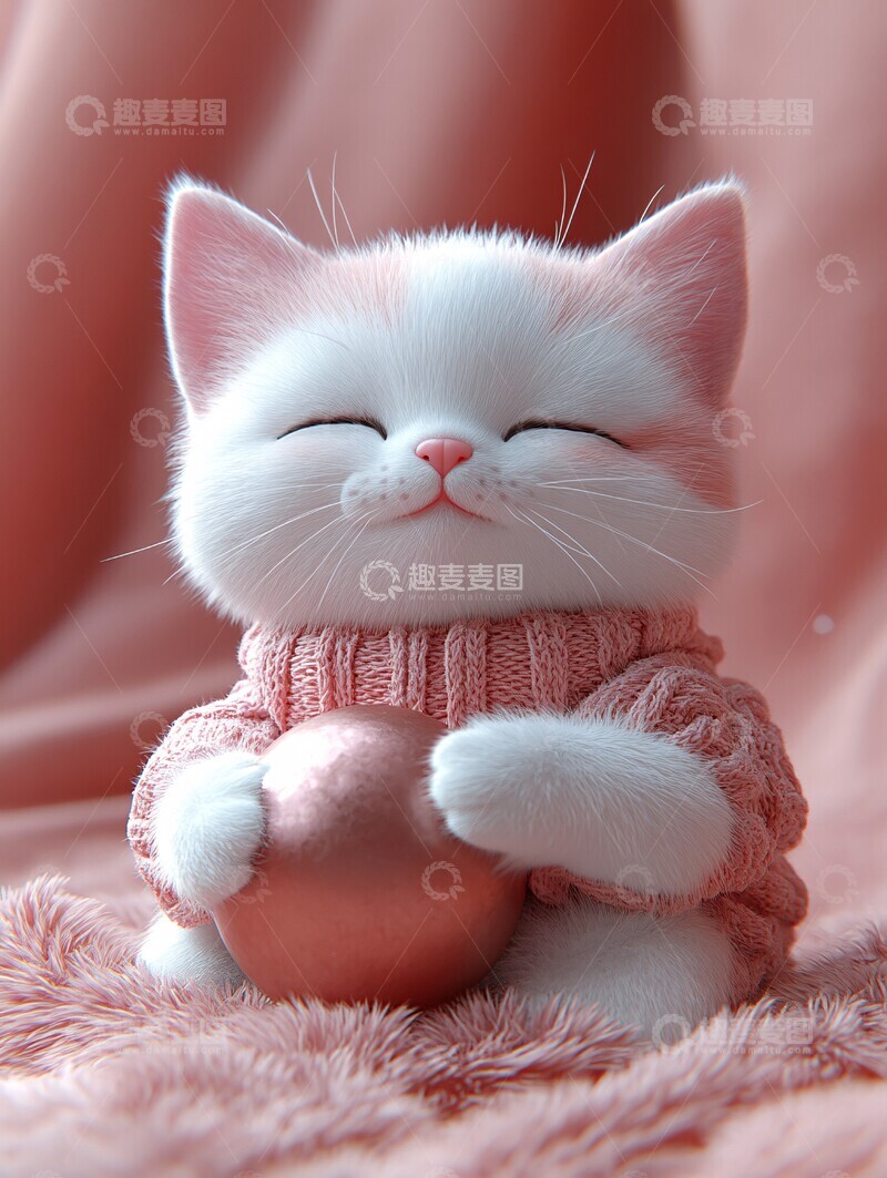 高清大图下载【趣麦麦图】猫抱球静坐静坐卡通动物