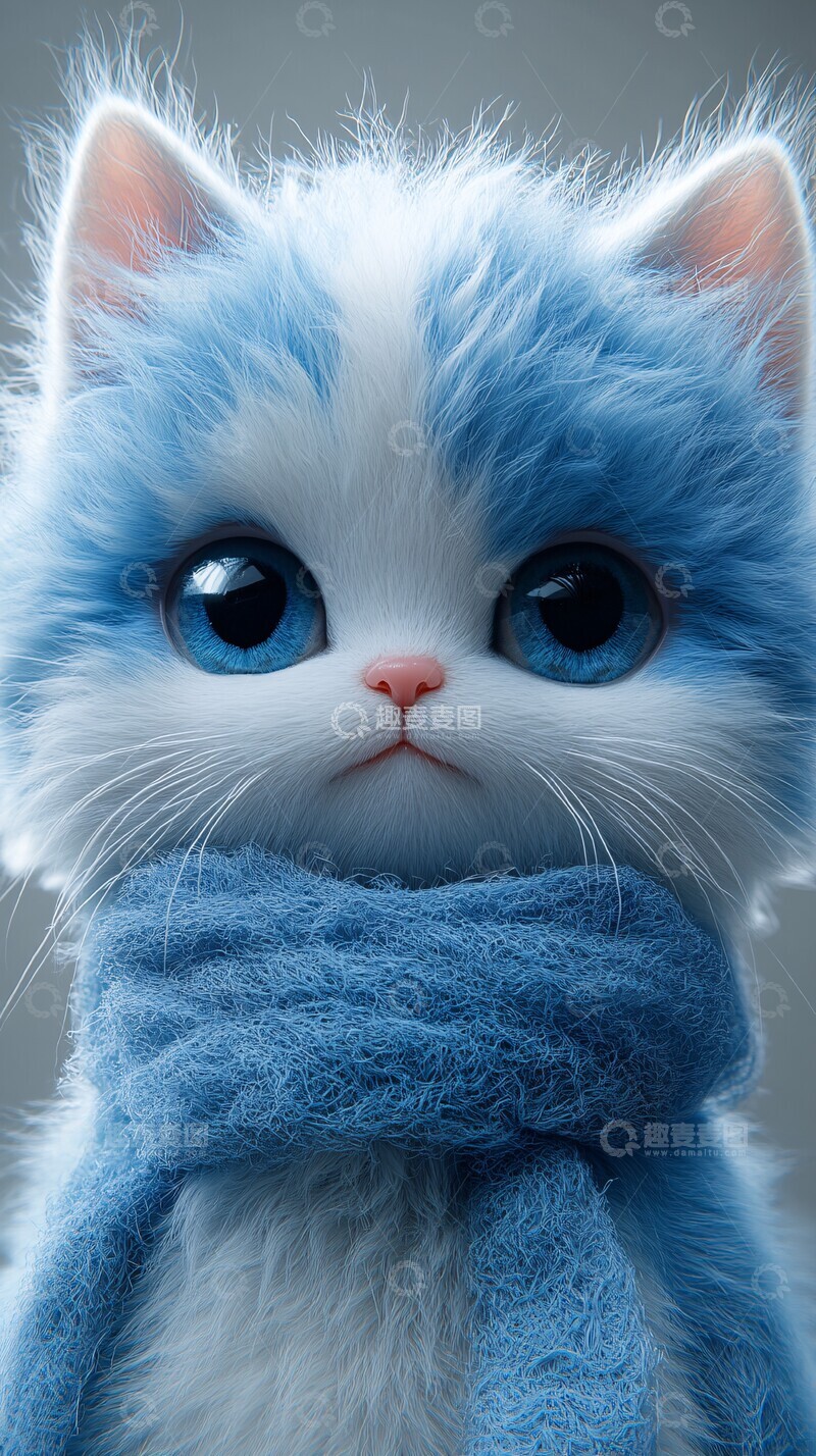 高清大图下载【趣麦麦图】蓝色白色猫咪渲染1