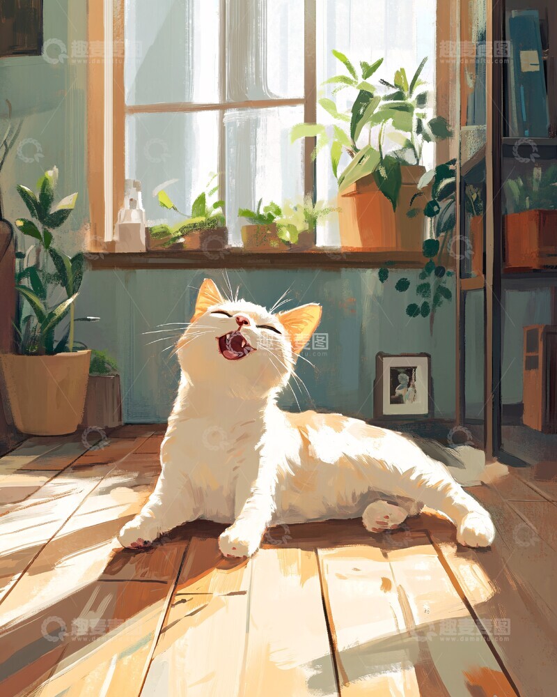 高清大图下载【趣麦麦图】白猫舔肚图白猫舔肚地板