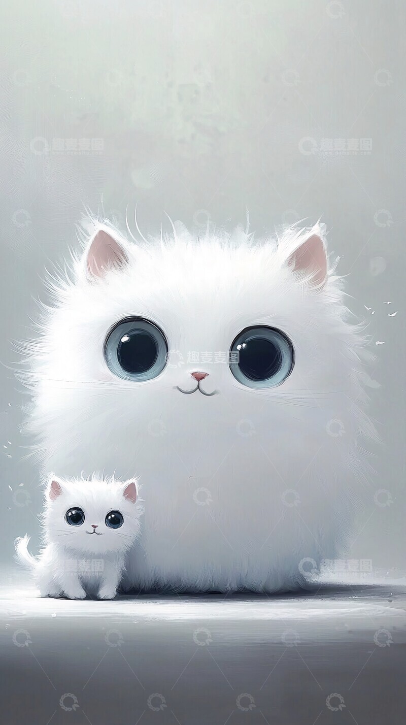 高清大图下载【趣麦麦图】白猫与小猫玩偶1
