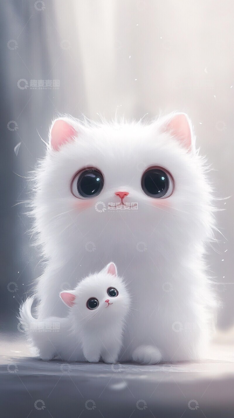 高清大图下载【趣麦麦图】白猫与小猫玩偶2