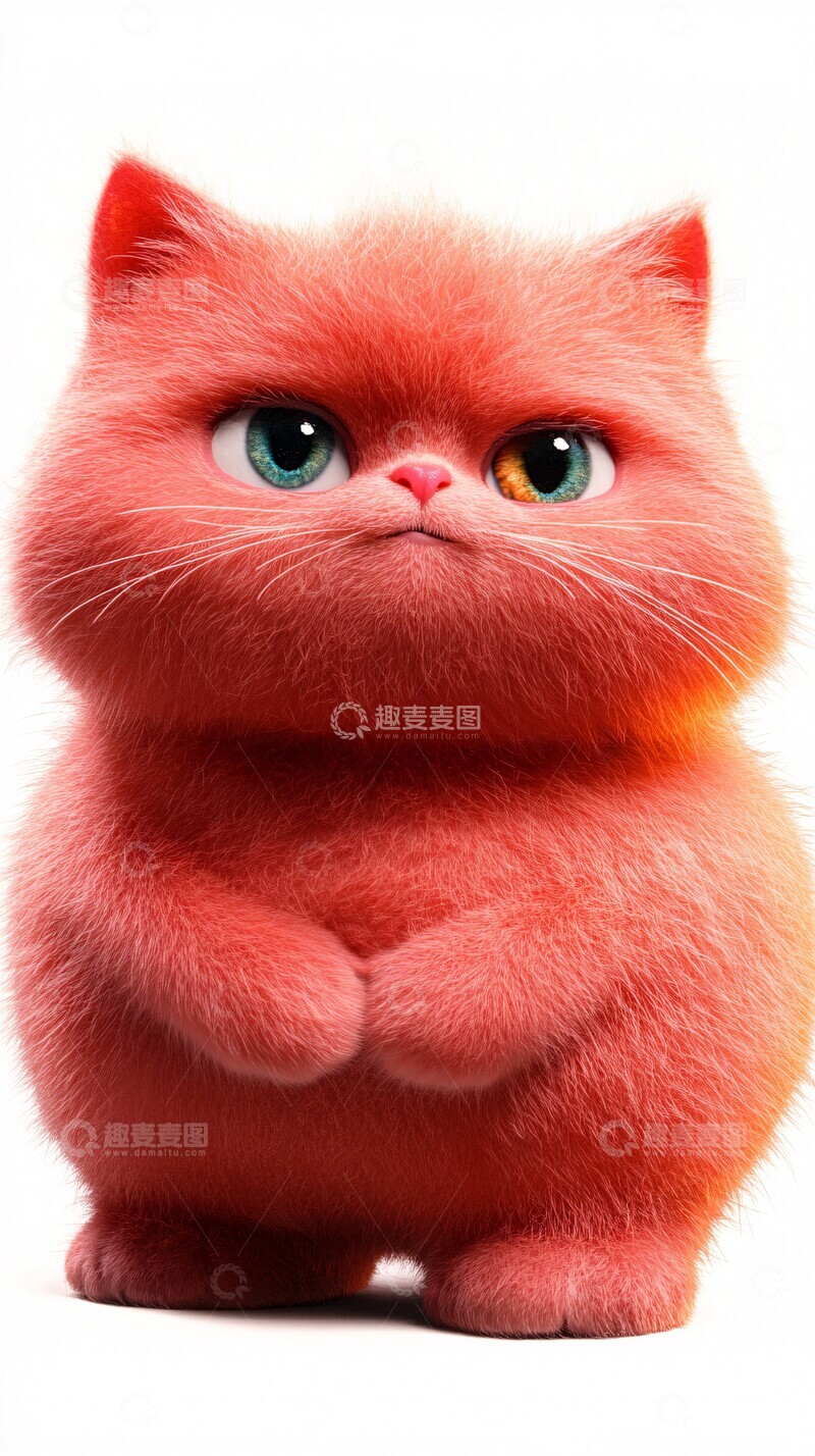 高清大图下载【趣麦麦图】-红胖猫咪猫咪白色背景1
