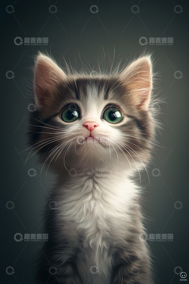 高清大图下载【趣麦麦图】灰色多趾小猫