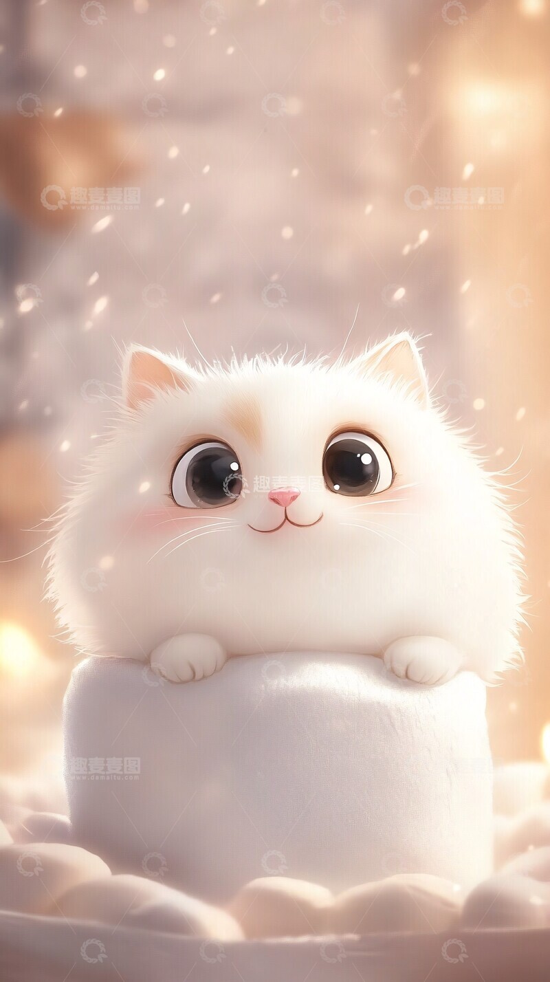 高清大图下载【趣麦麦图】胖猫趴棉花糖
