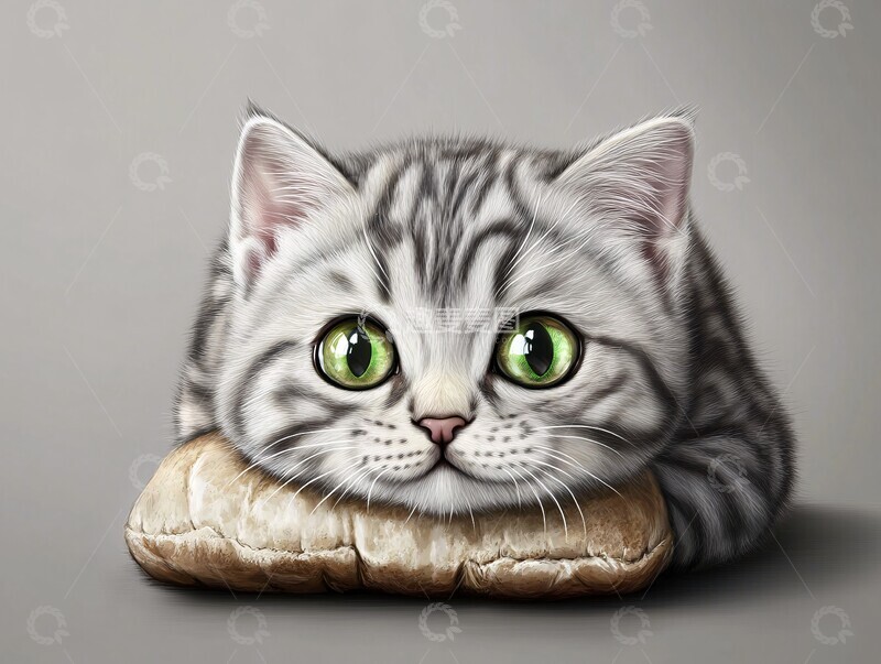 高清大图下载【趣麦麦图】灰色小猫绿眼蜷缩