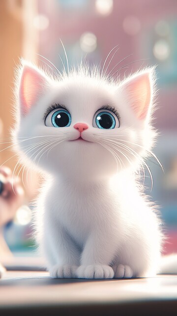 白猫坐桌微笑图1