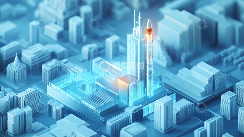 高清大图下载【趣麦麦图】-蓝色玻璃城市景观1