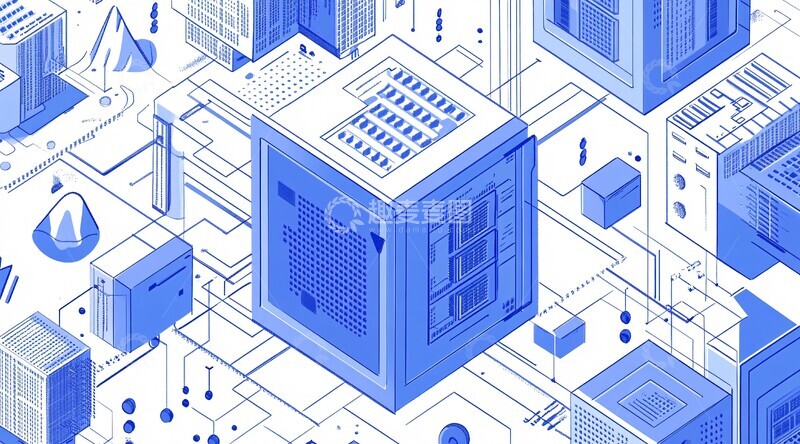 高清大图下载【趣麦麦图】蓝色立方体数据存储2