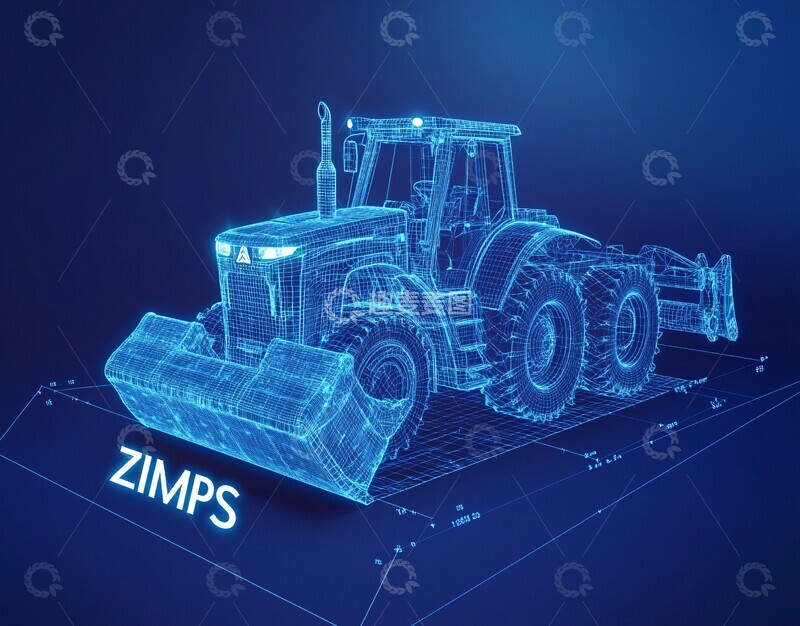 高清大图下载【趣麦麦图】蓝线框拖拉机挖掘机