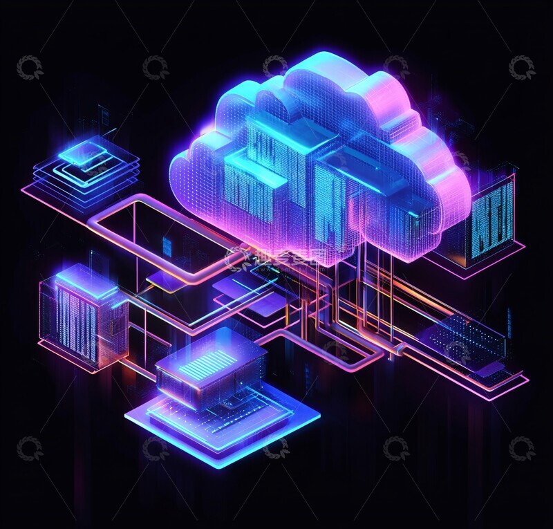 高清大图下载【趣麦麦图】云数据流数据连接蓝色