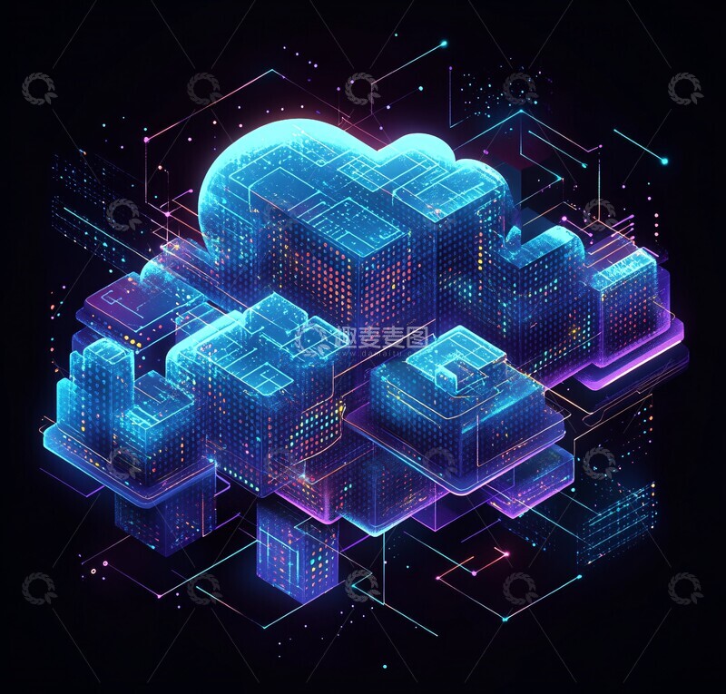 高清大图下载【趣麦麦图】云数据流数据连接蓝色2