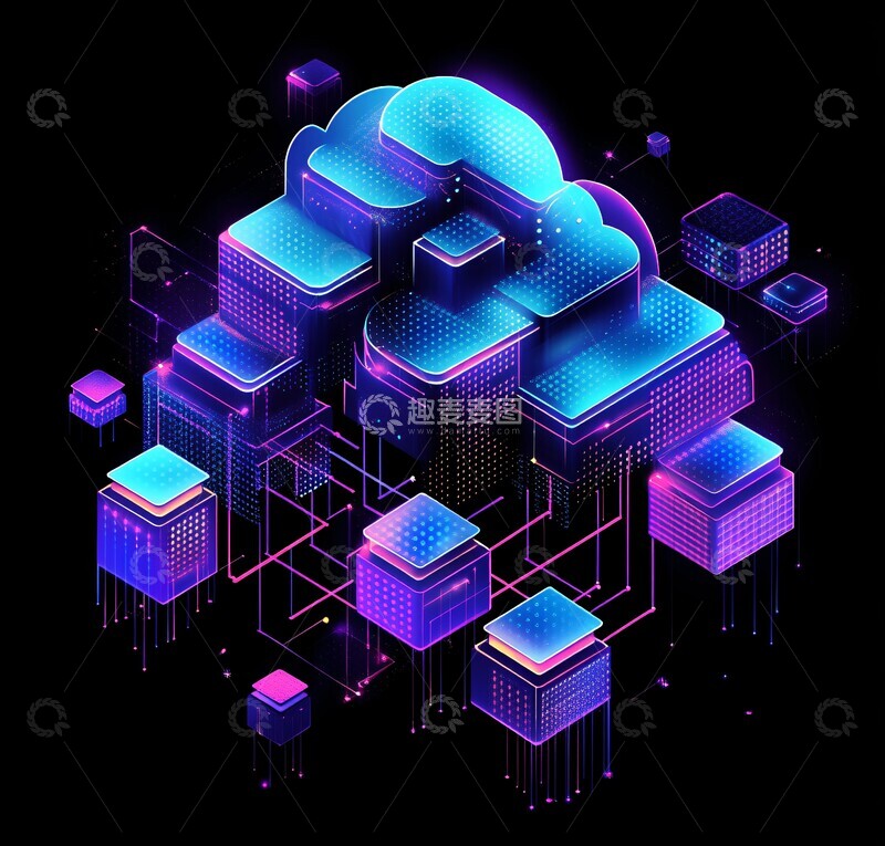 高清大图下载【趣麦麦图】云数据流数据连接蓝色1