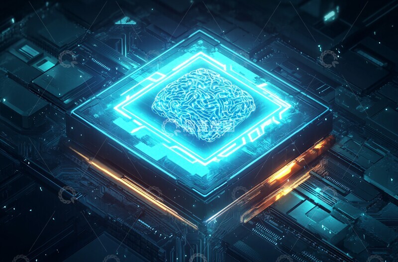 高清大图下载【趣麦麦图】蓝色芯片悬浮电路板1