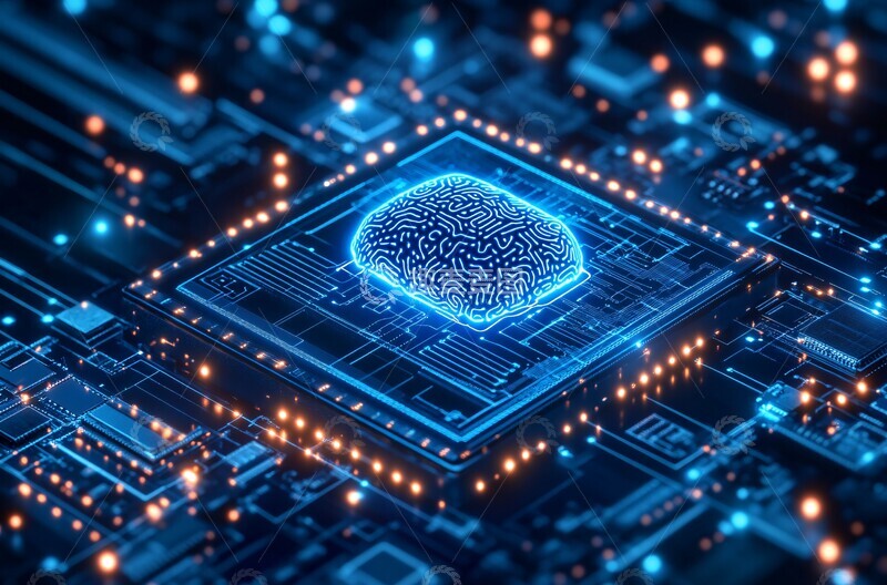 高清大图下载【趣麦麦图】蓝色芯片悬浮电路板