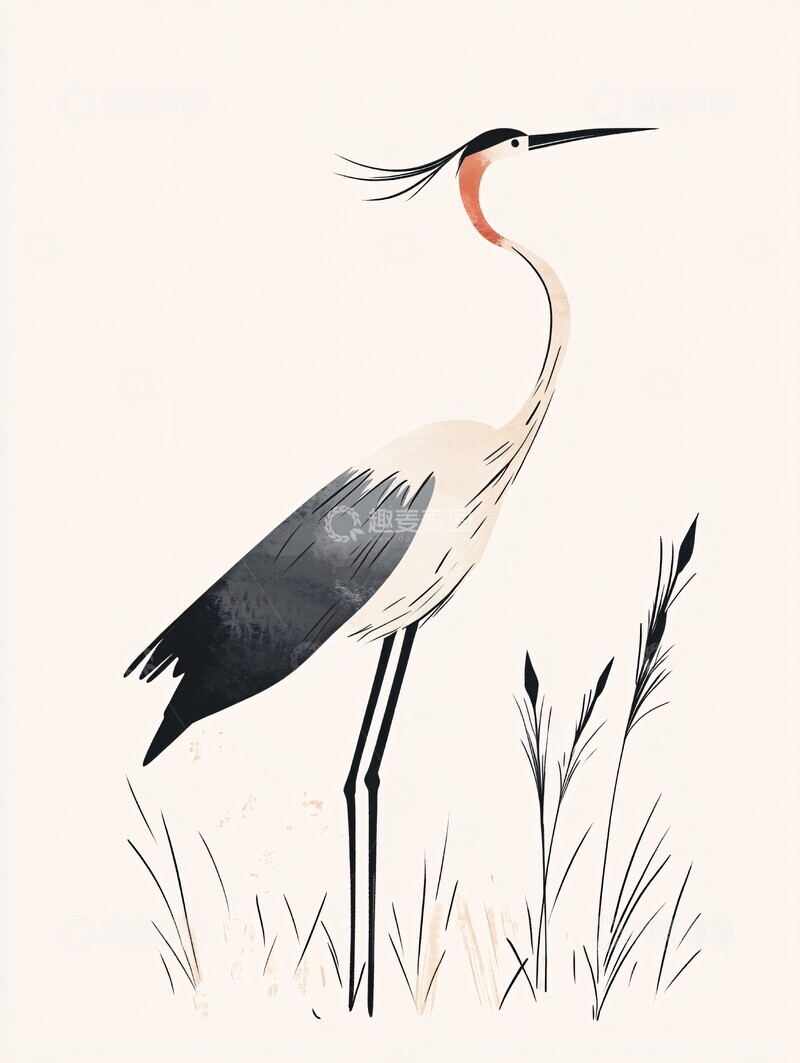 高清大图下载【趣麦麦图】-蓝鹭站立水彩画2
