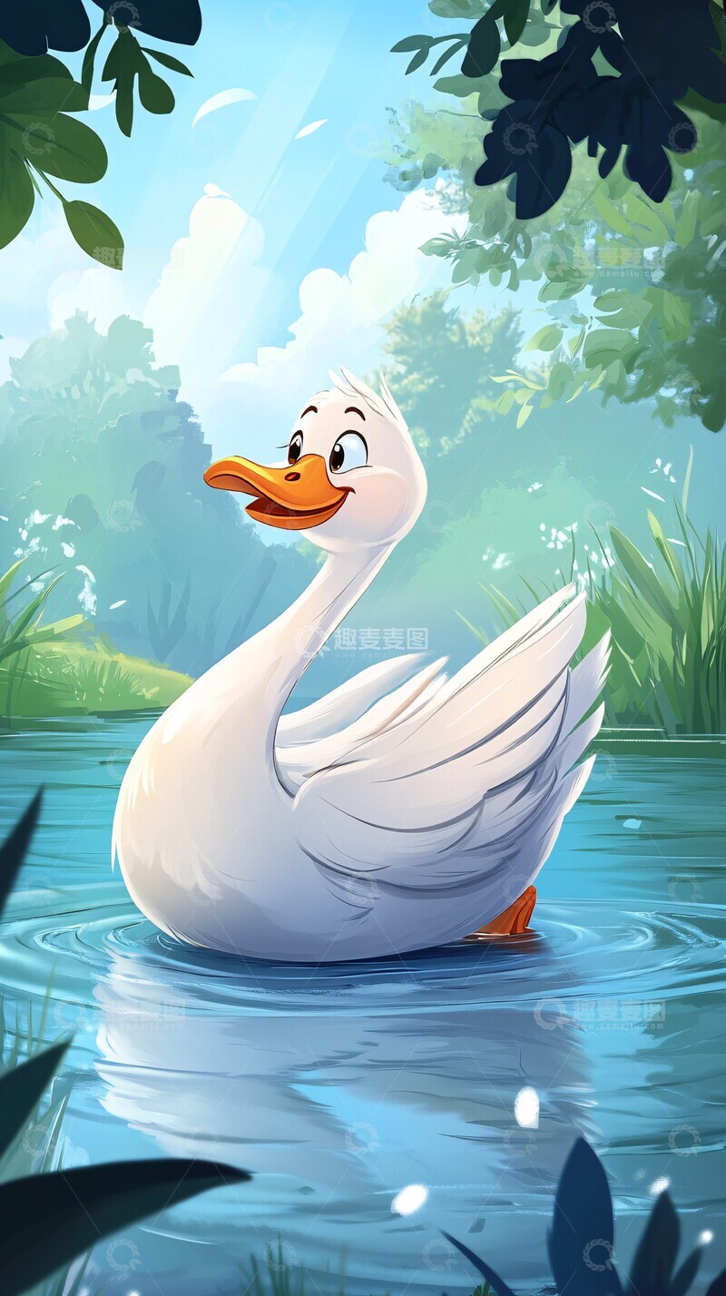 高清大图下载【趣麦麦图】白羽鹅湖中畅游1