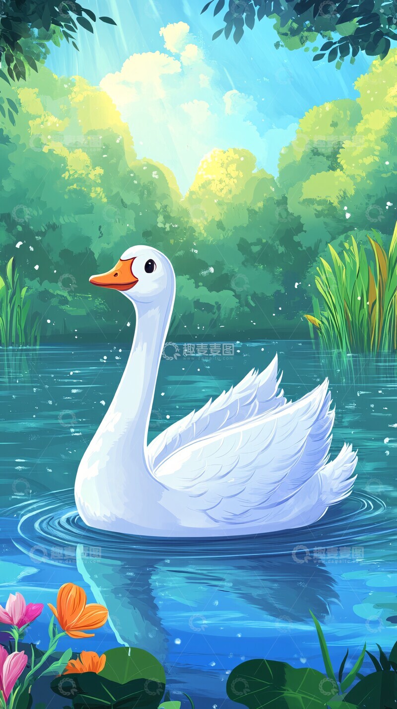 高清大图下载【趣麦麦图】白羽鹅湖中畅游