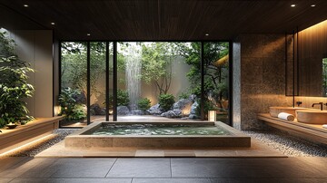 木盆石墙温泉池