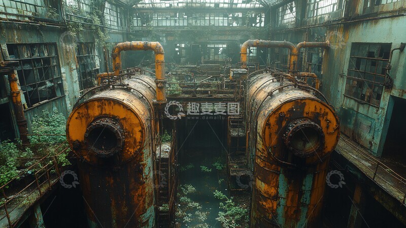 高清大图下载【趣麦麦图】废弃工厂生产线