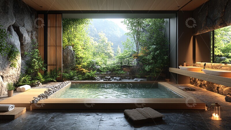 高清大图下载【趣麦麦图】木盆石墙温泉池2