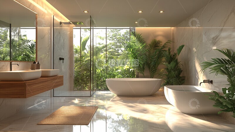 高清大图下载【趣麦麦图】白色大理石浴室3