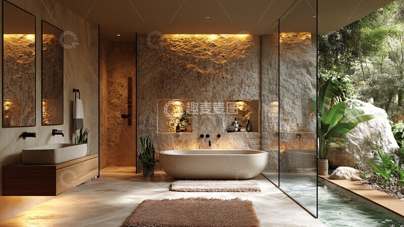 高清大图下载【趣麦麦图】自然石浴室设计