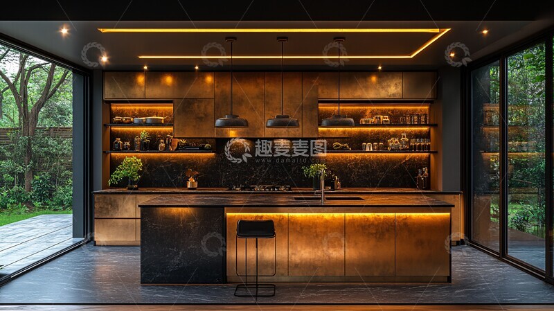 高清大图下载【趣麦麦图】金色橱柜黑色石台面1