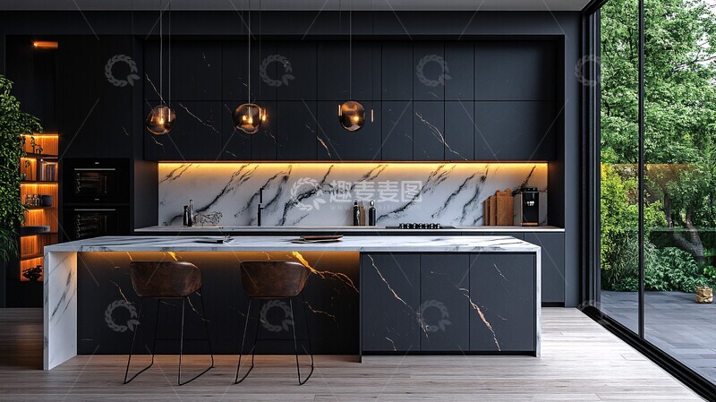 高清大图下载【趣麦麦图】-黑白金属厨房设计2