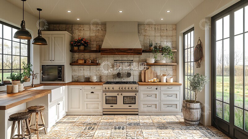 高清大图下载【趣麦麦图】白色橱柜木纹台面12