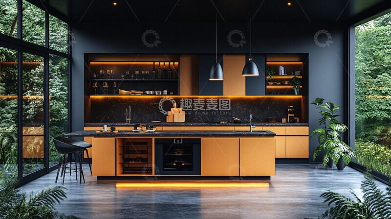 高清大图下载【趣麦麦图】金色橱柜黑色台面
