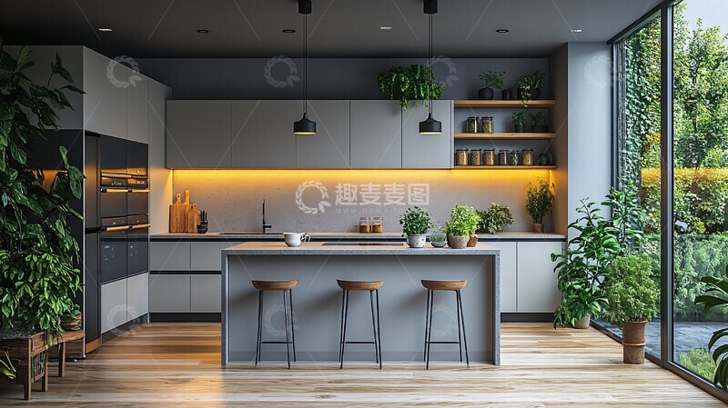 高清大图下载【趣麦麦图】灰色台面木地板