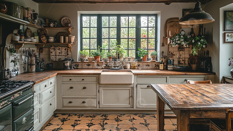 高清大图下载【趣麦麦图】木质厨柜花砖装饰