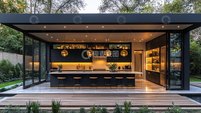 高清大图下载【趣麦麦图】黑色橱柜金色灯饰1