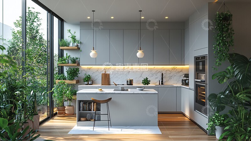 高清大图下载【趣麦麦图】灰色橱柜白色台面13