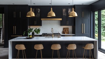 黑色橱柜金色灯饰