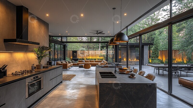 高清大图下载【趣麦麦图】灰色厨房岛台设计2