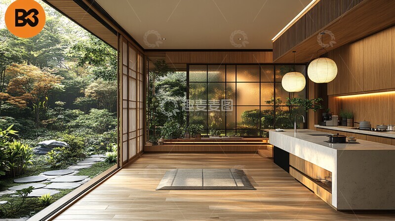 高清大图下载【趣麦麦图】木质橱柜白石台面11