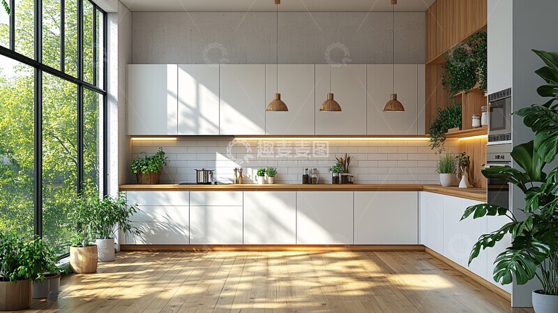 高清大图下载【趣麦麦图】木质台面白色橱柜3