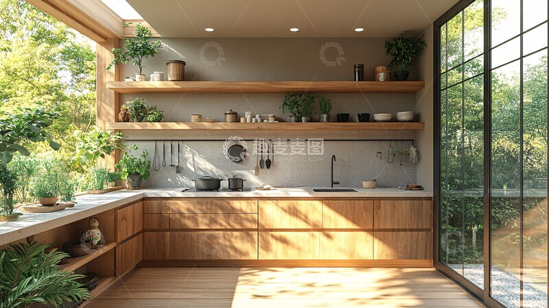 高清大图下载【趣麦麦图】木柜石台纸灯绿植3