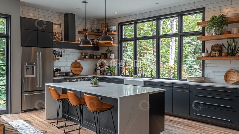 高清大图下载【趣麦麦图】黑白金属现代厨房2